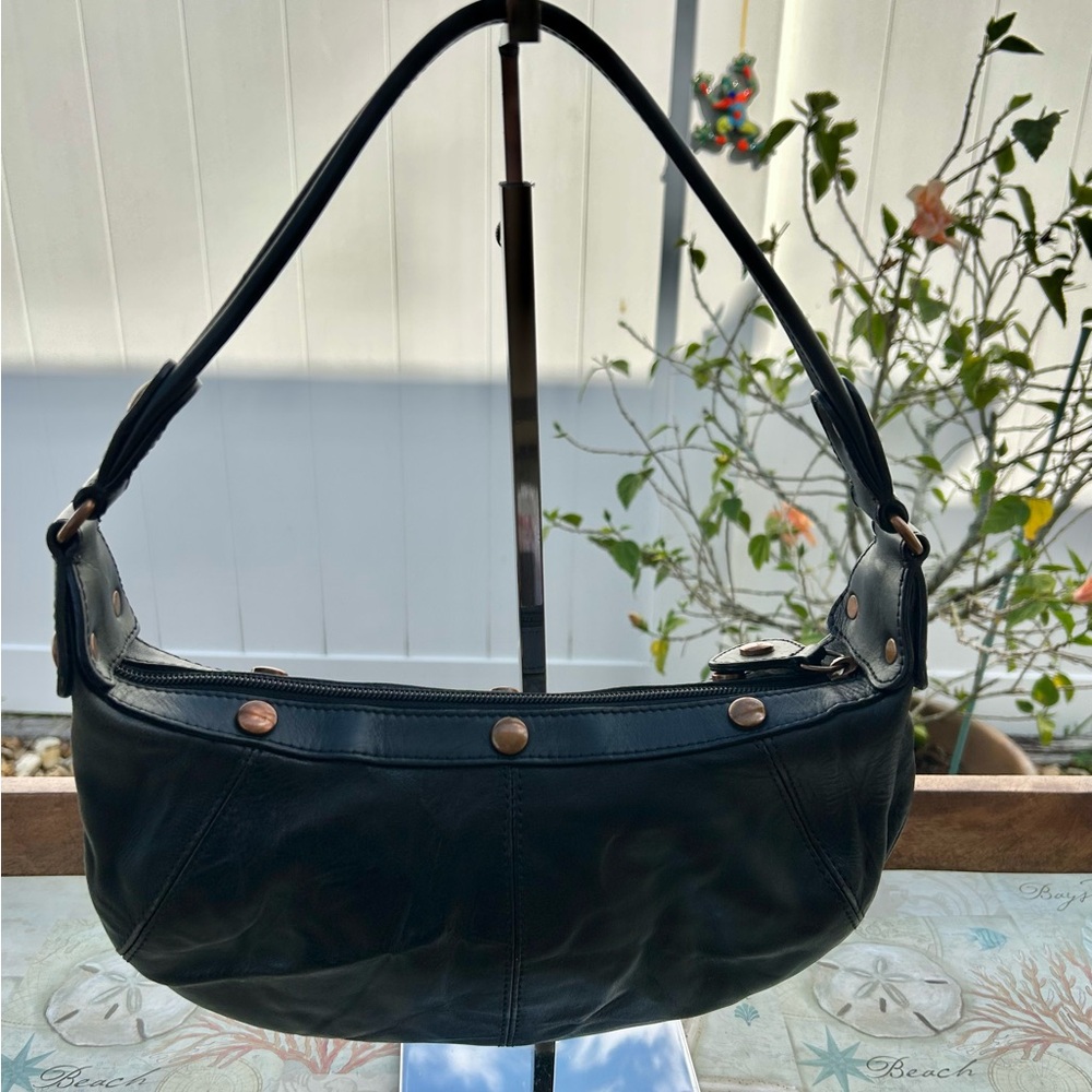 Lancel Black Leather Hobo Shoulder Bag